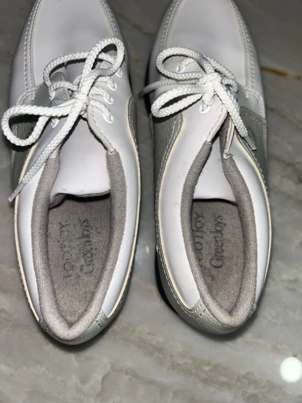FootJoy‎ GreenJoys Golf Shoes Men’s 7M White Grey Spiked Oxford Cleats 48704